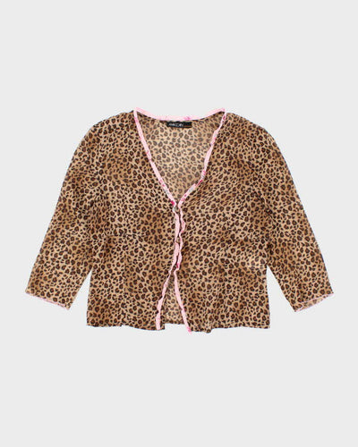 Y2k 00s Silk Animal Print Blouse - M