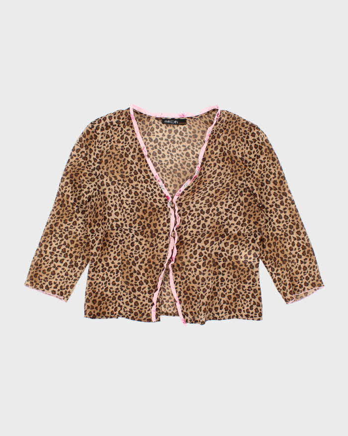 Y2k 00s Silk Animal Print Blouse - M