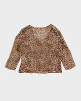 Y2k 00s Silk Animal Print Blouse - M