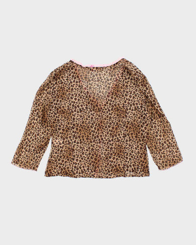 Y2k 00s Silk Animal Print Blouse - M