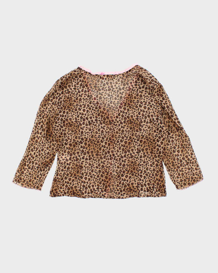 Y2k 00s Silk Animal Print Blouse - M