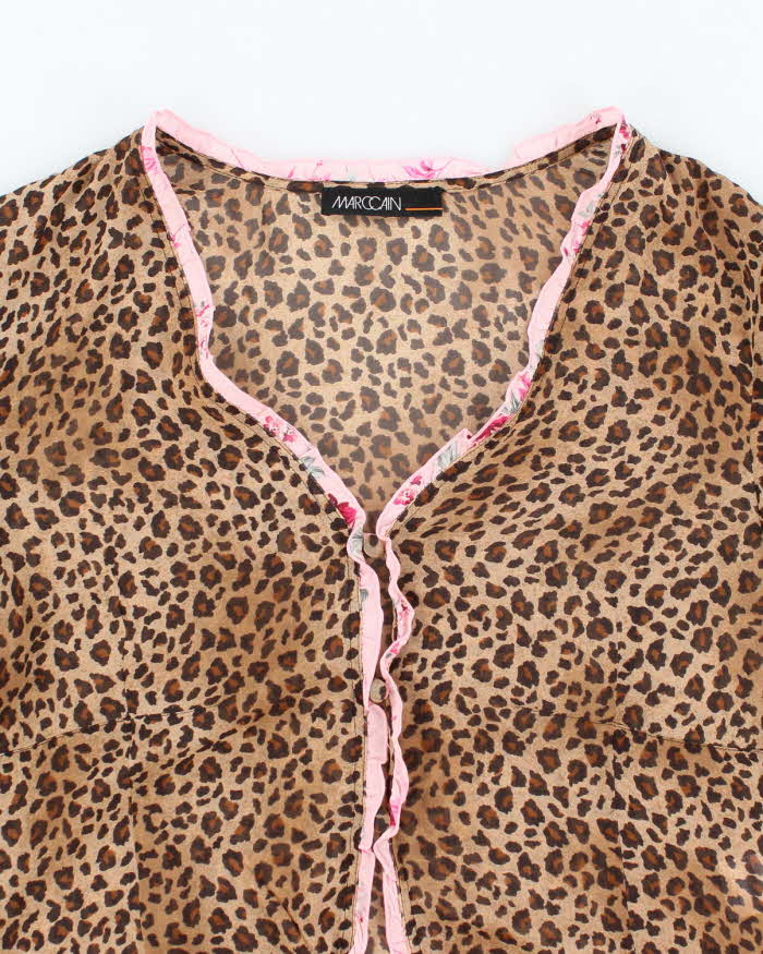 Y2k 00s Silk Animal Print Blouse - M