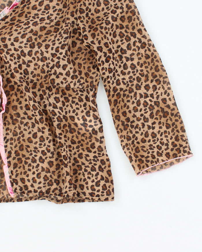 Y2k 00s Silk Animal Print Blouse - M