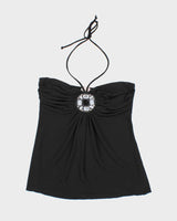 Vintage Y2k 00s Peep Studio Rhinestone Halter Top - M