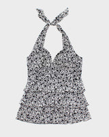 Vintage Y2k 00s Le Chateau Ruffle Halter Neck Top - L