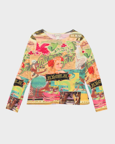 Vintage Y2k 00s Big Bang Mesh Long Sleeve Top - L