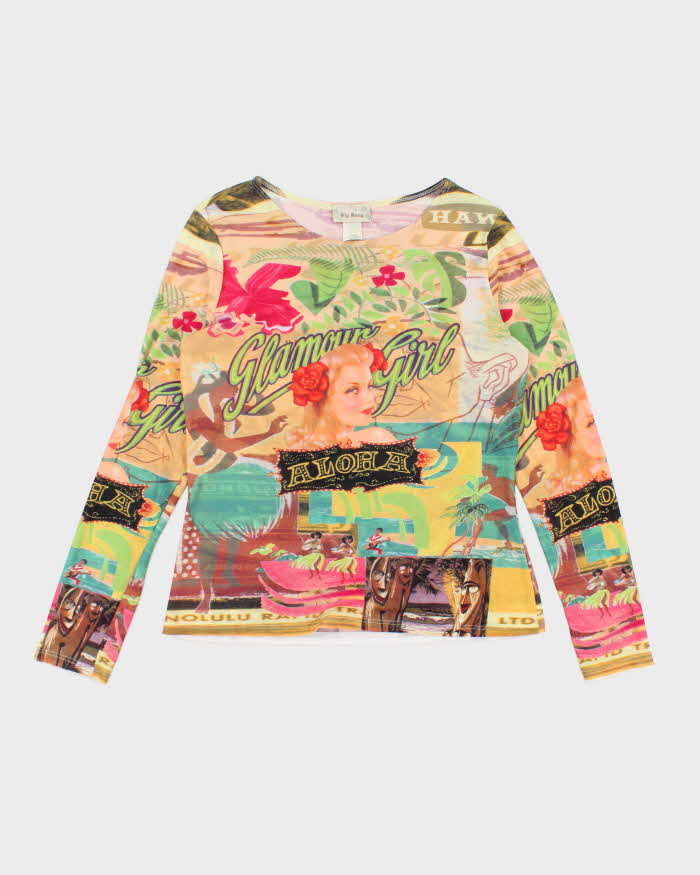 Vintage Y2k 00s Big Bang Mesh Long Sleeve Top - L