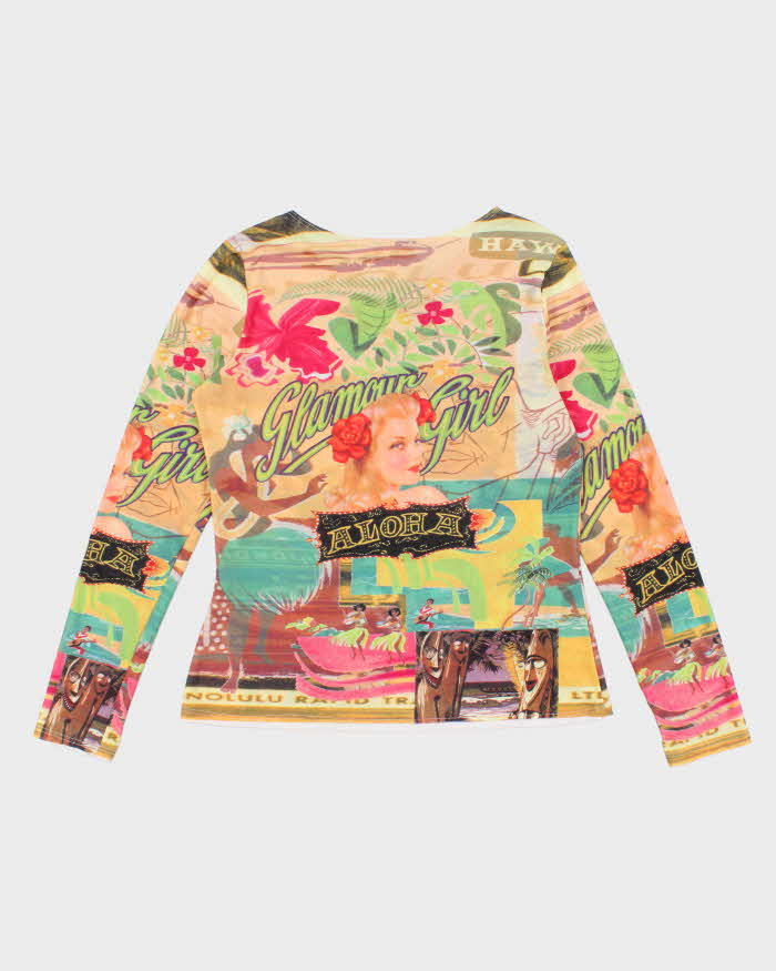 Vintage Y2k 00s Big Bang Mesh Long Sleeve Top - L