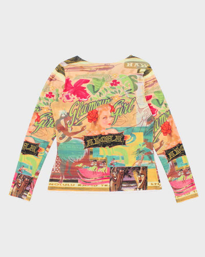 Vintage Y2k 00s Big Bang Mesh Long Sleeve Top - L
