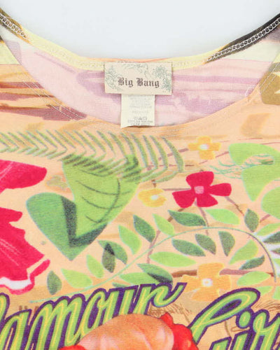 Vintage Y2k 00s Big Bang Mesh Long Sleeve Top - L