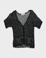 Vintage Y2k 00s Feelings Crochet Sequin Top - M