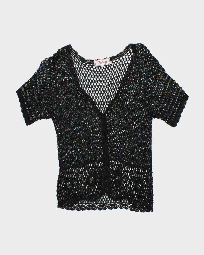 Vintage Y2k 00s Feelings Crochet Sequin Top - M