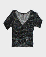 Vintage Y2k 00s Feelings Crochet Sequin Top - M