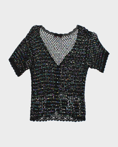 Vintage Y2k 00s Feelings Crochet Sequin Top - M