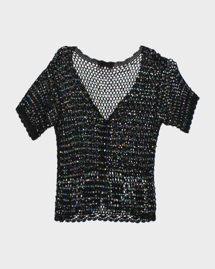 Vintage Y2k 00s Feelings Crochet Sequin Top - M