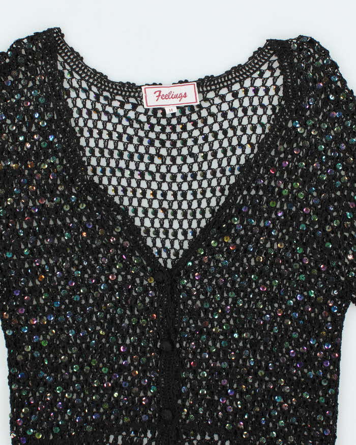 Vintage Y2k 00s Feelings Crochet Sequin Top - M
