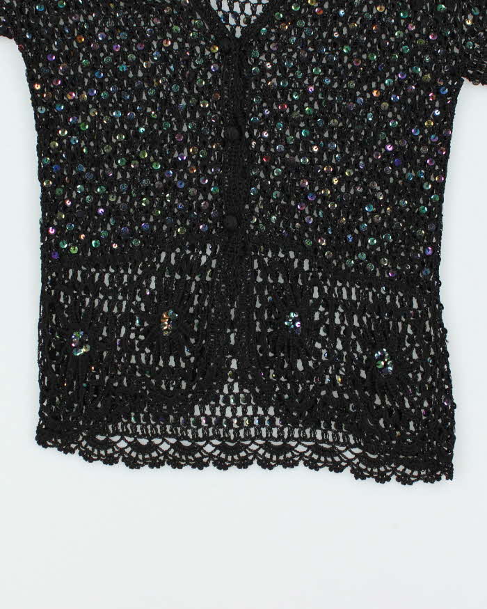 Vintage Y2k 00s Feelings Crochet Sequin Top - M