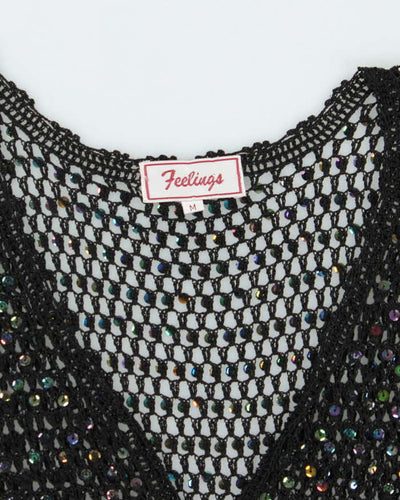 Vintage Y2k 00s Feelings Crochet Sequin Top - M