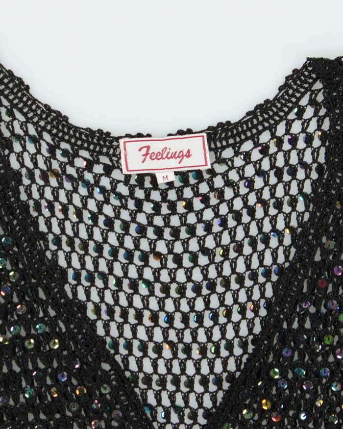 Vintage Y2k 00s Feelings Crochet Sequin Top - M