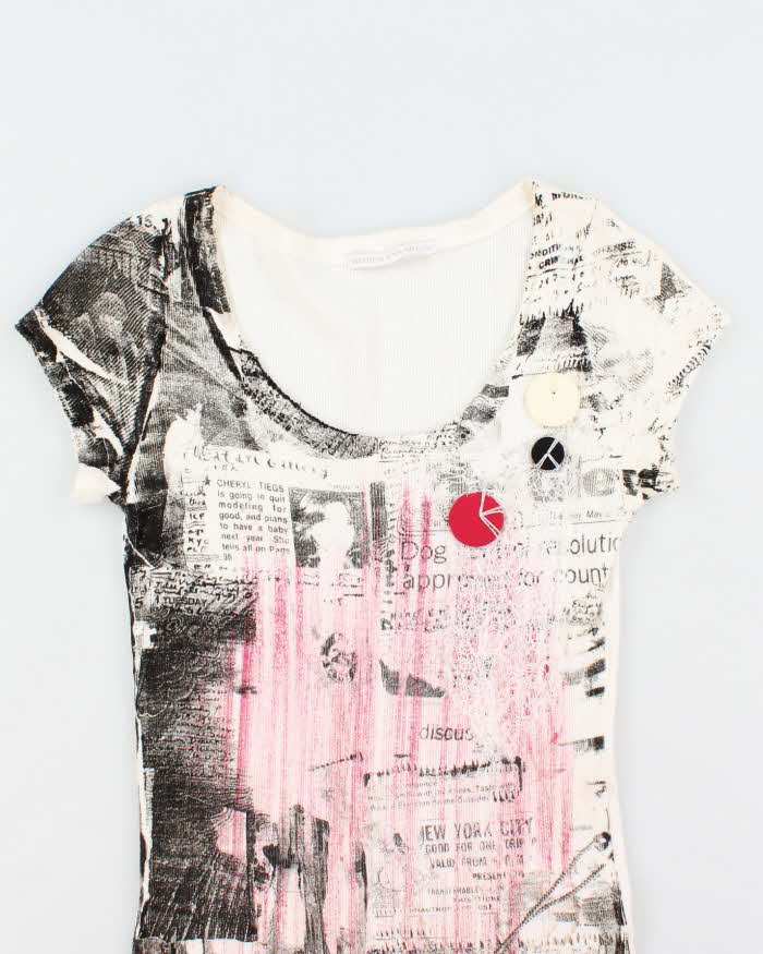Vintage Y2k 00s Didier Parakian Newspaper Print Button Top - S