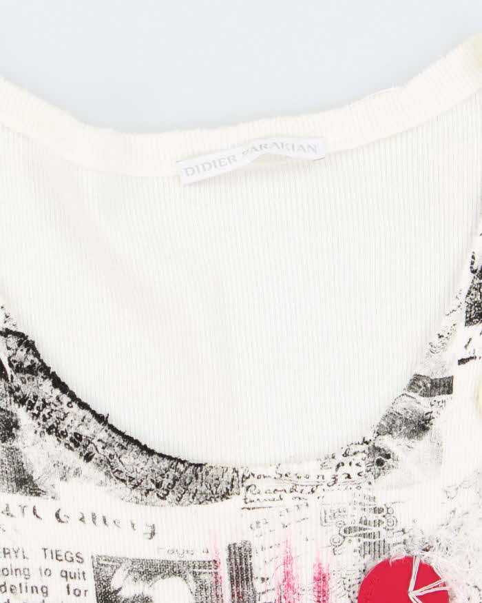 Vintage Y2k 00s Didier Parakian Newspaper Print Button Top - S