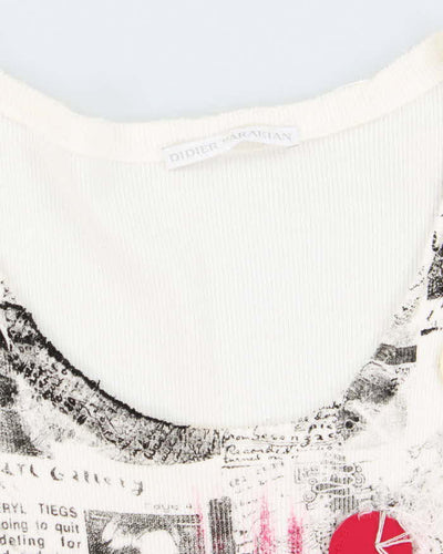 Vintage Y2k 00s Didier Parakian Newspaper Print Button Top - S