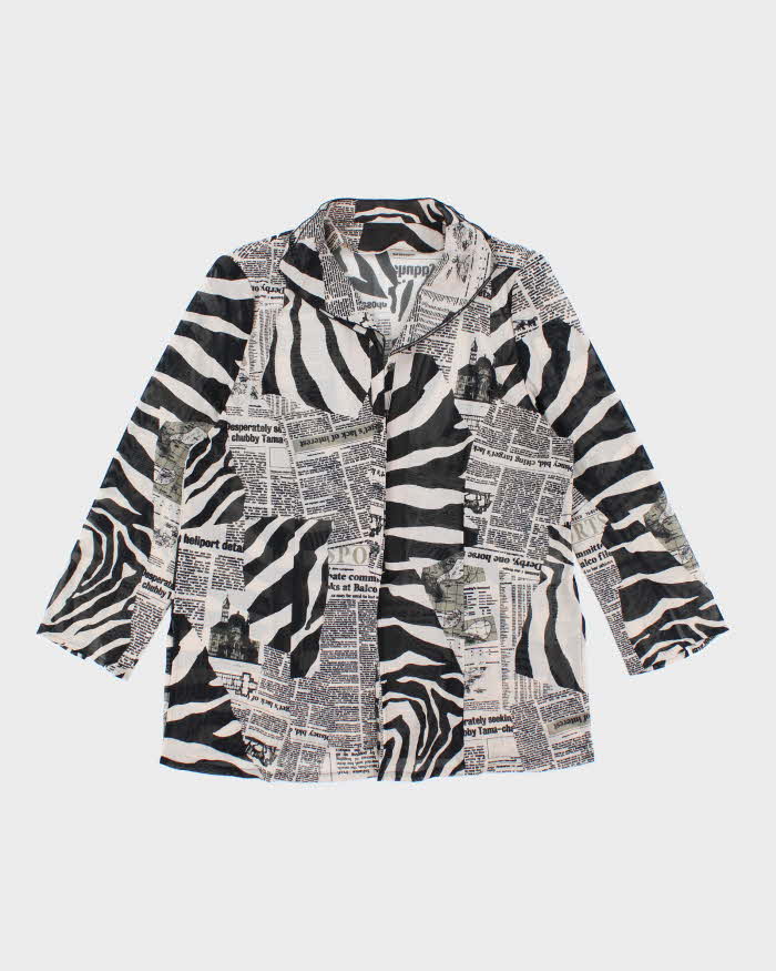 Vintage Y2k 00s Animal & Newspaper Print Mesh Blouse - L