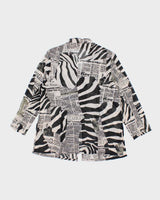 Vintage Y2k 00s Animal &amp; Newspaper Print Mesh Blouse - L