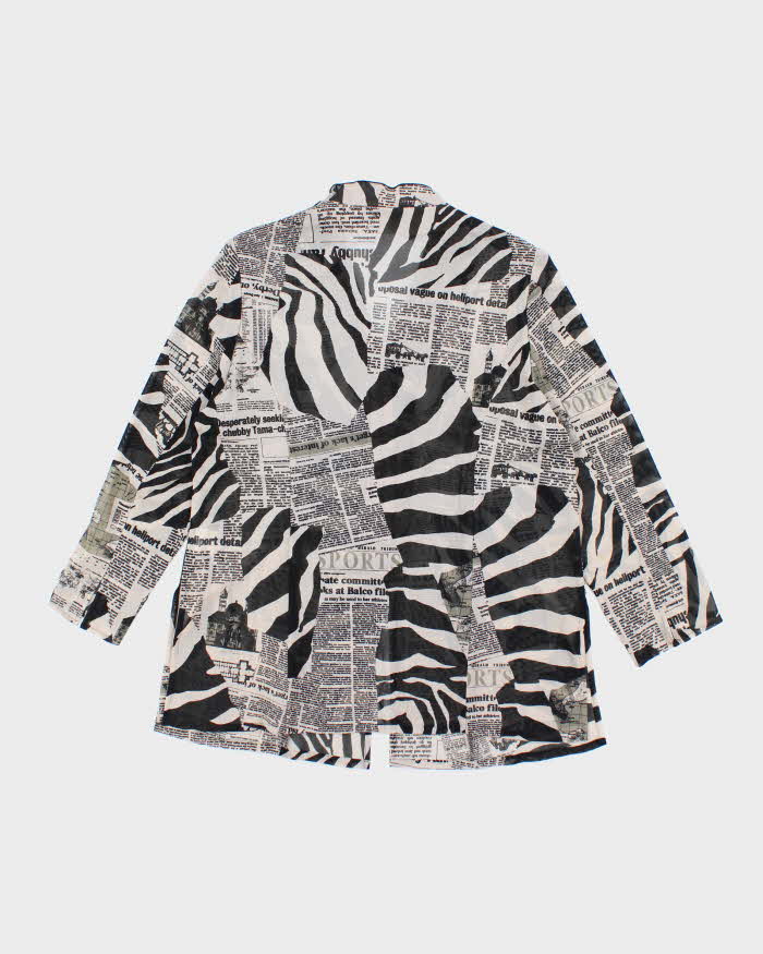 Vintage Y2k 00s Animal &amp; Newspaper Print Mesh Blouse - L