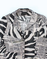 Vintage Y2k 00s Animal &amp; Newspaper Print Mesh Blouse - L