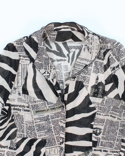 Vintage Y2k 00s Animal & Newspaper Print Mesh Blouse - L