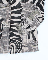Vintage Y2k 00s Animal &amp; Newspaper Print Mesh Blouse - L