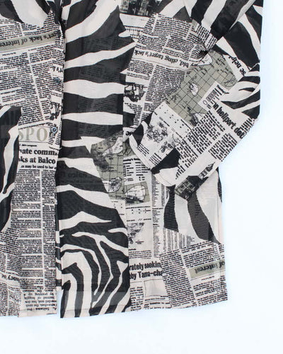 Vintage Y2k 00s Animal & Newspaper Print Mesh Blouse - L