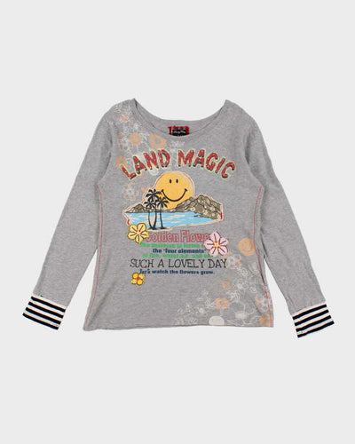 Vintage Y2k 00s Smiley Face Patchwork Long Sleeve Top - L