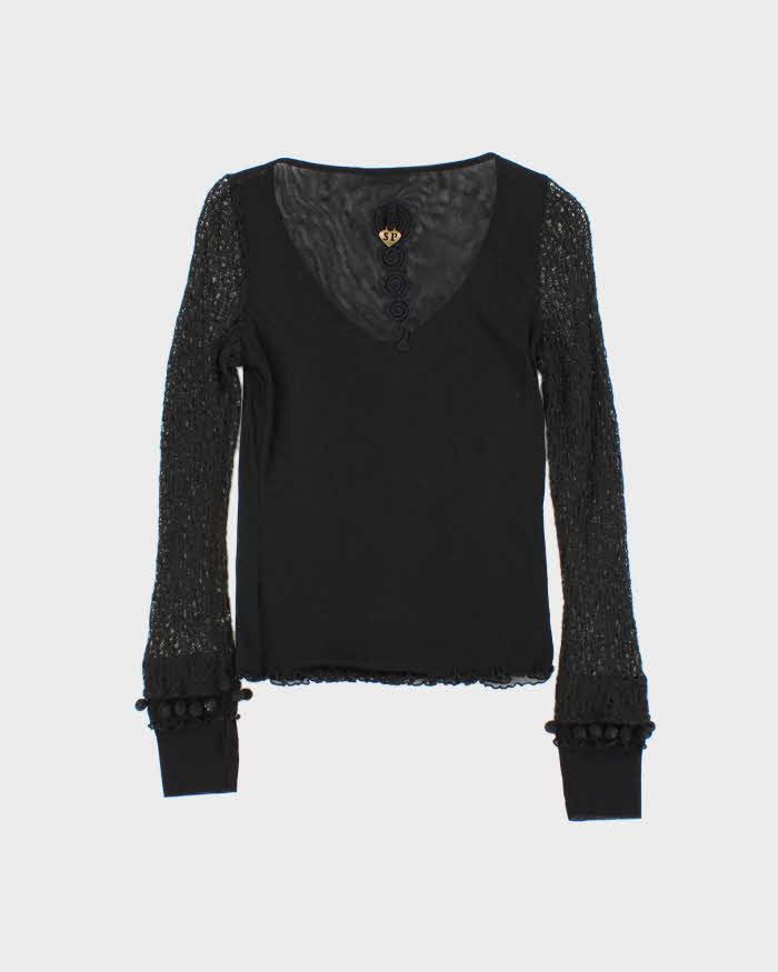 Vintage Y2k 00s Shirt Passion Mesh Knit Sleeve Top - S