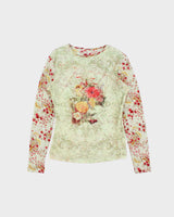 Vintage 90s Floral Mesh Long Sleeve Top - S