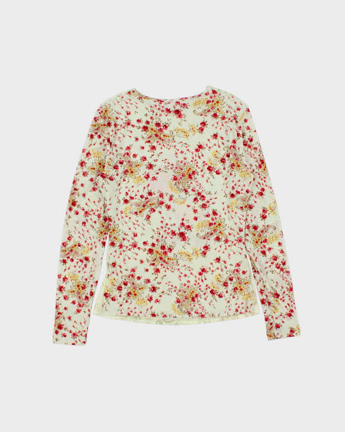 Vintage 90s Floral Mesh Long Sleeve Top - S