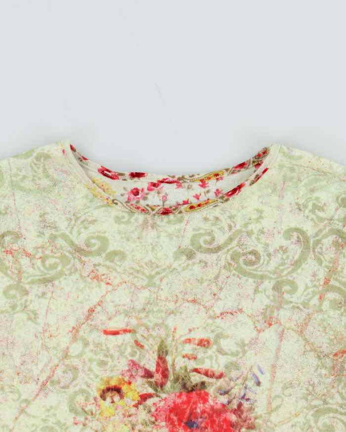 Vintage 90s Floral Mesh Long Sleeve Top - S