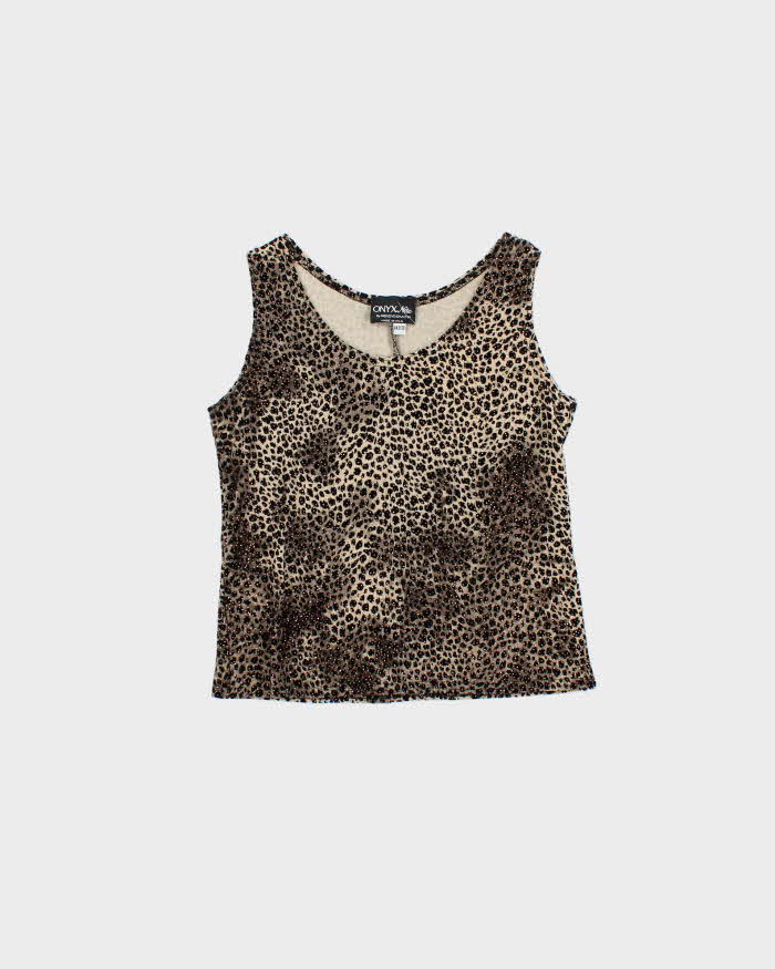 Vintage 1990s Women's Leopard Print Sequined Party Top - M