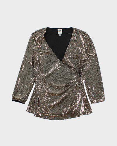 Vintage 00s Women's Anne Klein Gold Sequined Long Sleeve Party Top - M