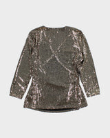 Vintage 00s Women's Anne Klein Gold Sequined Long Sleeve Party Top - M