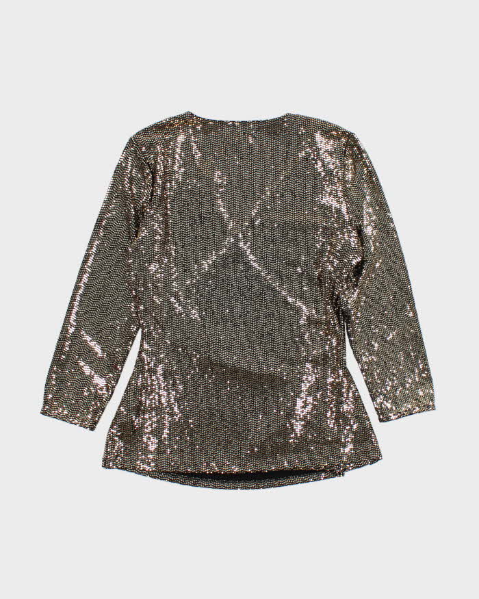 Vintage 00s Women's Anne Klein Gold Sequined Long Sleeve Party Top - M