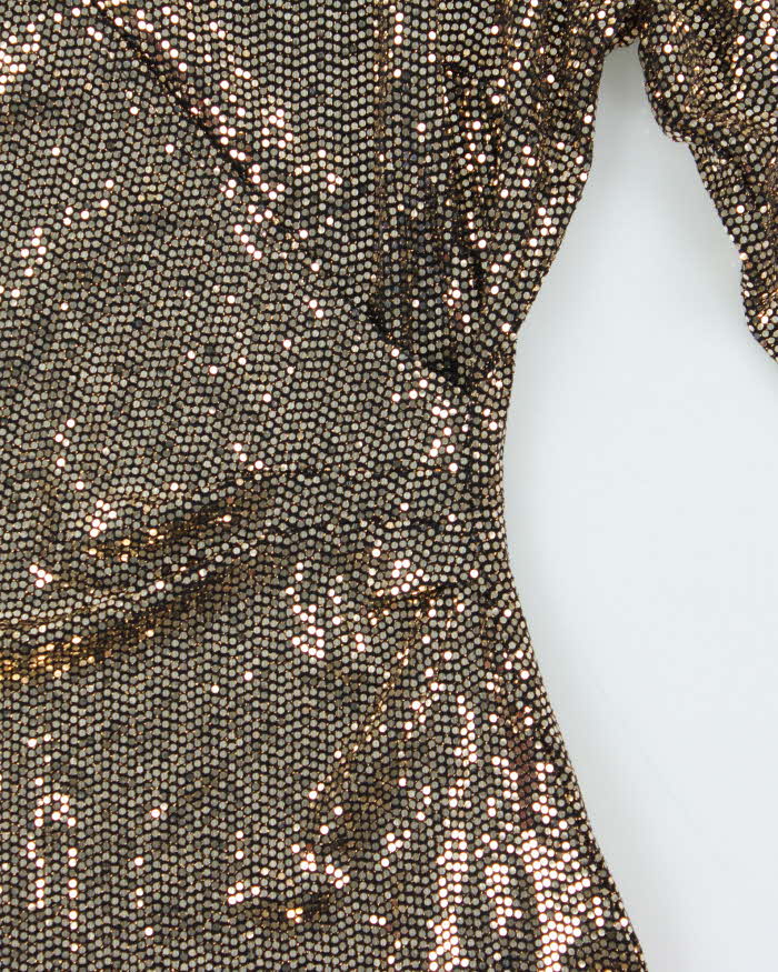 Vintage 00s Women's Anne Klein Gold Sequined Long Sleeve Party Top - M