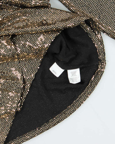 Vintage 00s Women's Anne Klein Gold Sequined Long Sleeve Party Top - M