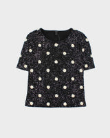 Vintage Women's J.Crew Black Sequined Party Top - S