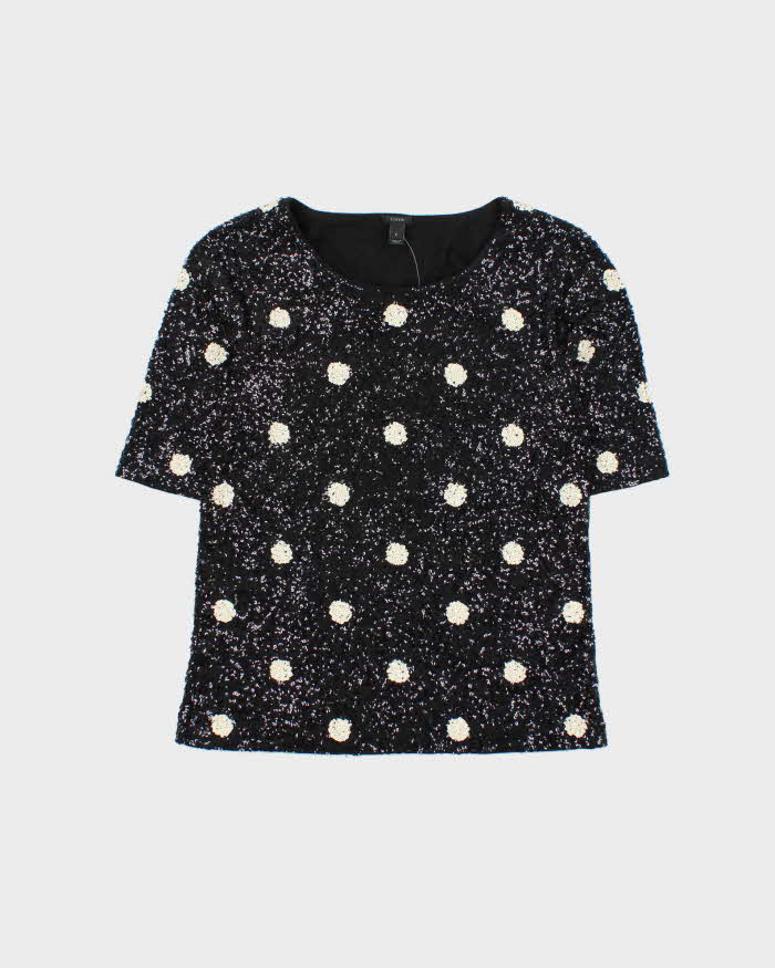 Vintage Women's J.Crew Black Sequined Party Top - S
