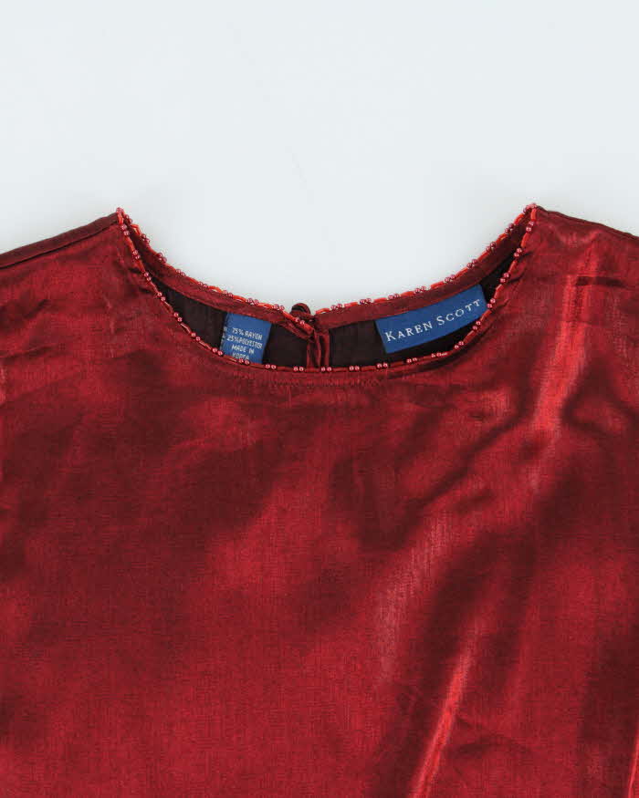 Vintage Women's 1990s Karen Scott Red Satin Party Top - S