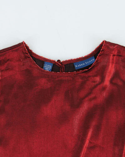 Vintage Women's 1990s Karen Scott Red Satin Party Top - S