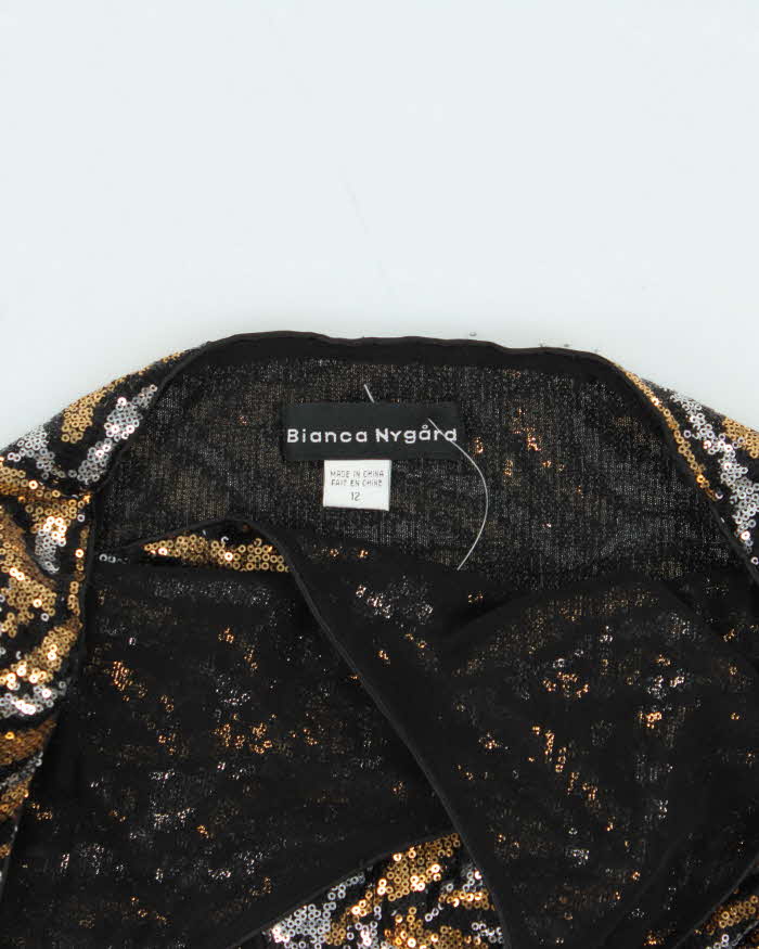 Vintage Women's 1990s Bianca Nygard Sequined Halterneck Party Top - L