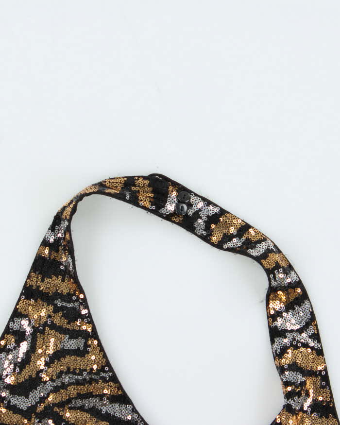 Vintage Women's 1990s Bianca Nygard Sequined Halterneck Party Top - L